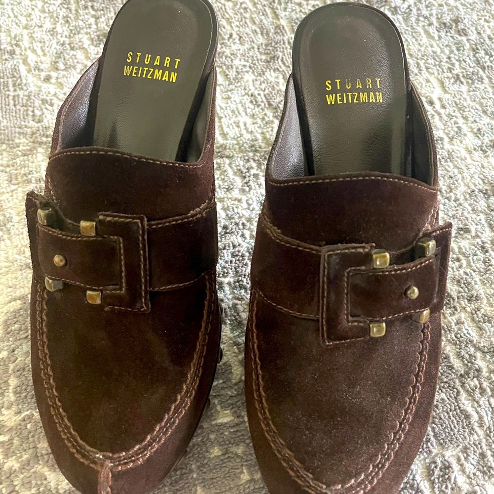 Stuart Weitzman Brown Suede Mules, Size 7